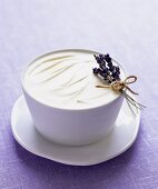 Honey and lavender ice cream in a bowl