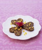 Nut and fig hearts with mango and rose water