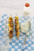 Grilled pork and pepper kebabs with tzatziki
