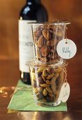 Roasted almonds and curried nuts in jars to give as gifts