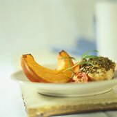 Chicken breast with herb crust and baked pumpkin