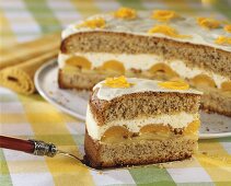 Hazelnut cake with apple, apricot and cream filling