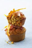 Two pumpkin muffins with bacon