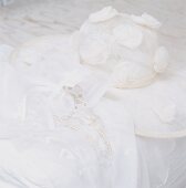 Pearl necklace on wedding dress