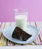Beetroot chocolate cake with a glass of milk