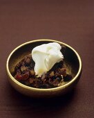 Christmas pudding in gold bowl