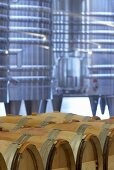 Stainless steel tanks & wine barrels, Château La Lagune, Bordeaux