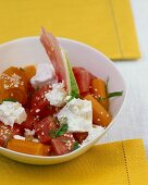 Watermelon and carrot salad with feta and sesame seeds