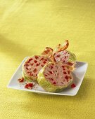 Stuffed savoy cabbage leaves filled with mince, dried tomatoes