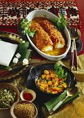 Monkfish with tomato sauce & cheese with vegetables (India)