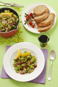 Broad beans with pancetta and almonds