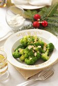 Broccoli with flaked almonds for Christmas dinner