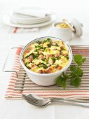 Green cabbage and potato bake with ham