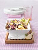 Red cabbage and lentil salad with pears