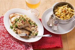 Escalope chasseur with Spätzle (soft egg noodles from Swabia)