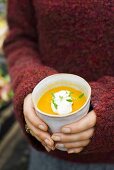 Carrot and orange soup with creamy horseradish