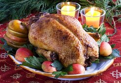 Roast duck with apples and Calvados for Christmas