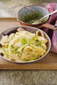 Tagliatelle with parsnips and a cabbage medley