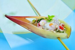 Snapper salad in banana flower petal (Thailand)