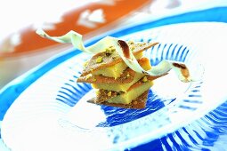 Layered dessert of biscuits & bean paste with pistachios (Thailand)