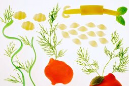 Picture made with pasta and dill (Aquarium)