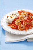 Fried prawns with peppers and feta cheese, Venezuela