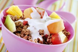 Muesli with fruit and milk