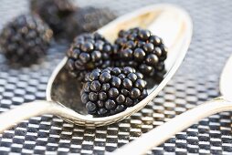 Blackberries on a silver spoon