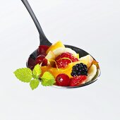 Fruit salad on spoon