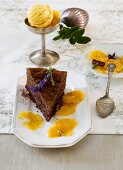 Chocolate cake with orange slices & orange sorbet (Christmas)