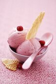 Cranberry ice cream with wafers