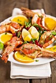 Plate of prawns with fruit