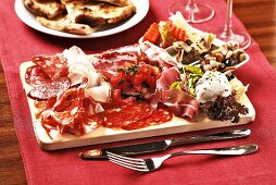 Antipasti board with flatbread