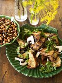 Mushroom sandwiches and toasted almonds