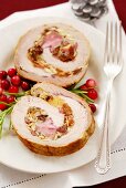 Roast pork roll with almond and raisin stuffing (Christmas)
