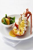 Lobster with saffron and Mornay sauce, side salad