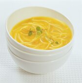 Noodle soup with saffron strands and marjoram