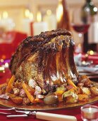 Roast rib of beef with vegetables for Christmas
