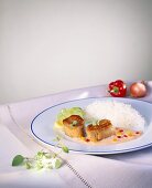 Veal fillet with pepper sauce and rice