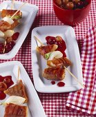 Grilled cheese skewers with grape ragout