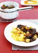 Burgundy beef with ribbon pasta