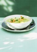 Pea and saffron puree with langoustines