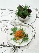 Jellied salmon with a wild herb salad