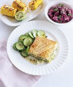 A courgette and feta pie with a cucumber salad