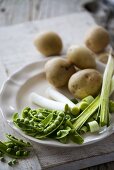 Potatoes, peas and leeks