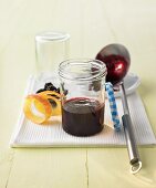 Blackberry, elderberry and apple jelly in jar