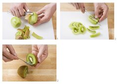 Peeling and slicing a kiwi fruit