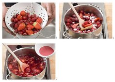 Making red berry compote