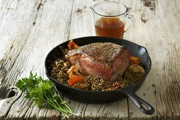 Roast beef with lentils