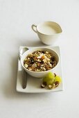 Fruit muesli with grapes and milk